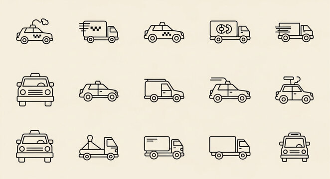 Collection of various vehicle icons for transportation and delivery services.