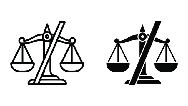 Balanced and unbalanced justice scales icon set