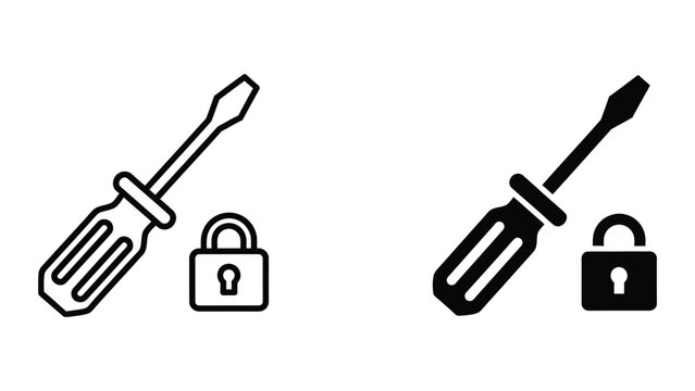 Screwdriver breaking a padlock icon set