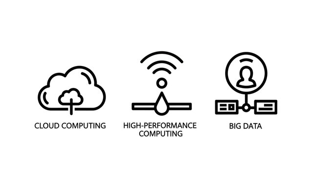 Cloud computing high-performance computing big data icons with computing technology internet wireless connection information analysis processing database architecture transfer performance