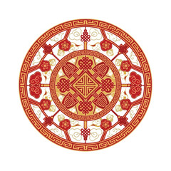 Obraz premium Intricate Red and Gold Circular Ornament.