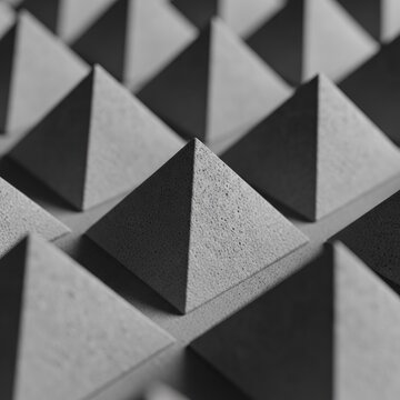 Abstract geometric pyramids pattern in monochrome symmetrical repeating design