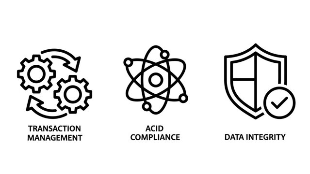 Database transaction management acid compliance data integrity icons with database icon security icon business icon technology icon software icon application icon online icon digital icon