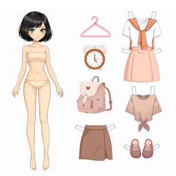 Cute paper doll wardrobe outfit set pastel fashion collection