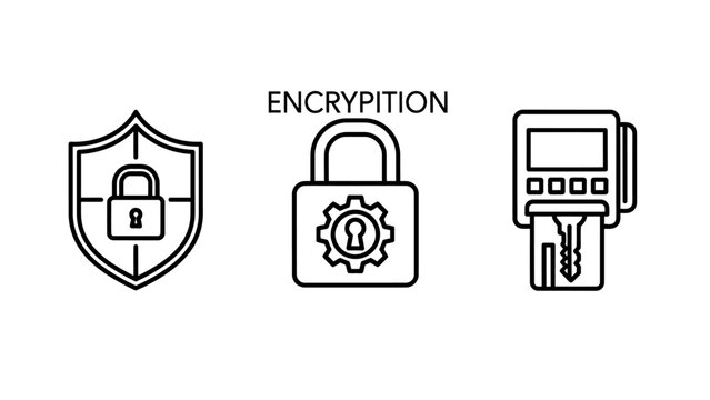 Data security encryption access control icons for digital information protection and privacy with secure access cyber security secure server secure connection secure transaction data storage
