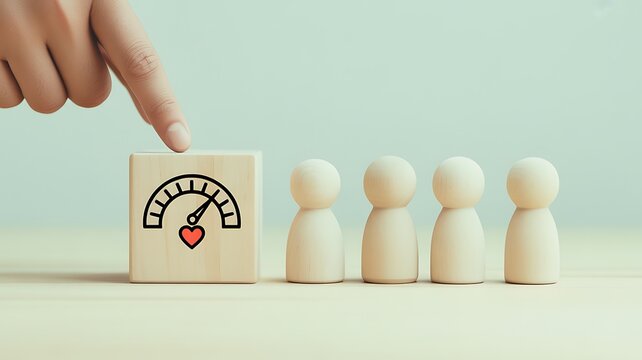 Hand pointing to a block with a heart rate gauge