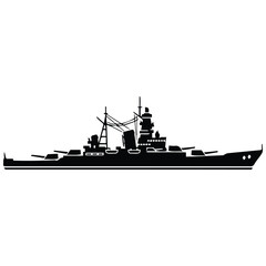 Battleship warship silhouette vector illustration military vessel isolated on white back. © MDSAJEEB