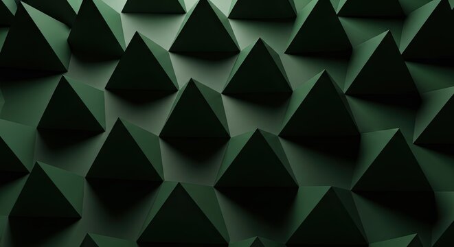 Abstract pyramid pattern in dark green geometric background and design element