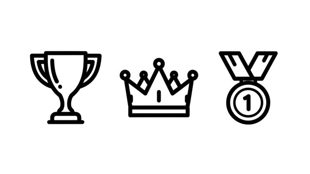 Achievement and victory symbols featuring trophy cup crown and winner medal achievement champion competition leadership recognition business excellence challenge performance ceremony