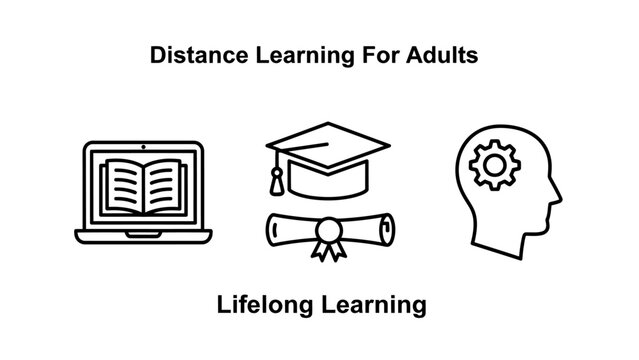 Distance learning and lifelong education concepts with academic icons e learning education distance academic knowledge university computer graduation intelligence development