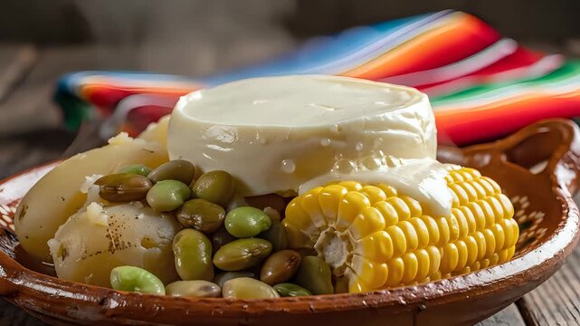 Delicious Mexican Food Platter with Corn Beans and Cheese.