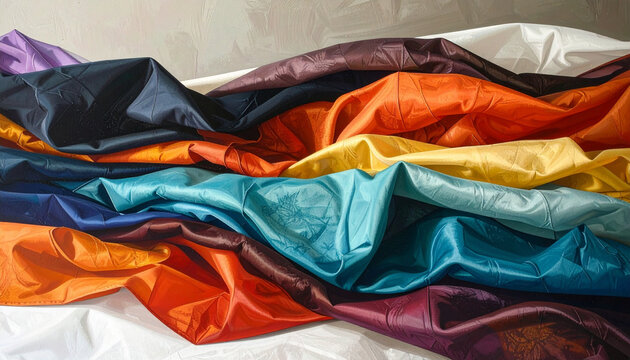 Colorful Silky Fabric Pile; Abstract Textiles