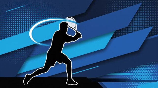 Tennis Player Silhouette Forehand Stroke, Geometric Pop Art Background