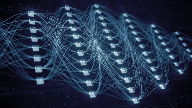 Grey and white neural layers on a dark field. Statistical modelling, regression analysis and data science