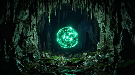Fototapeta premium Glowing Orb in Dark Cave