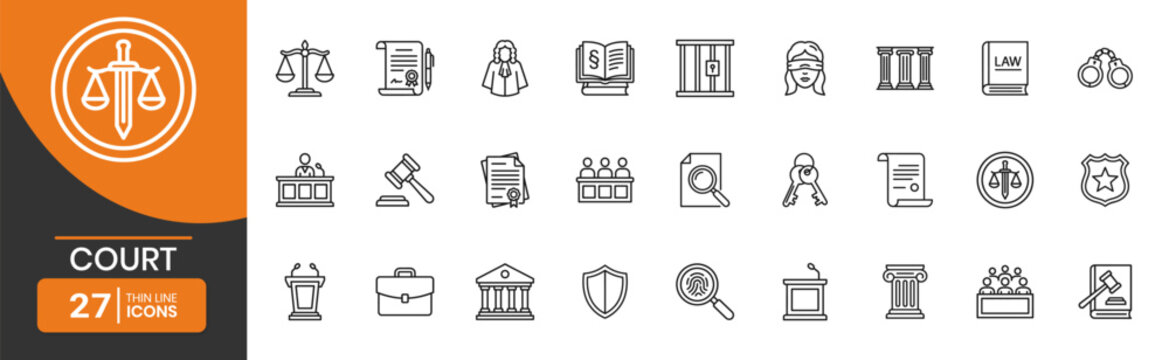 Court and Legal Thin Line Web Icons