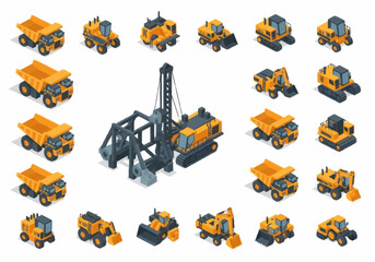 Collection of Construction and Mining Heavy Machinery Vehicles. © berkah nikah