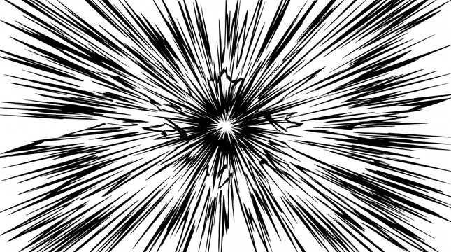 Black and white abstract radial explosion with speed lines explosion effect abstract background graphic design motion blur dynamic background energetic background sharp lines as cut out PNG