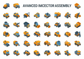 Collection of Isometric Construction Vehicles and Equipment. © berkah nikah