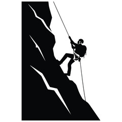 Rock climbing extreme activity vector silhouette illustration of person on steep cliff side. © MSTSHAHANARA