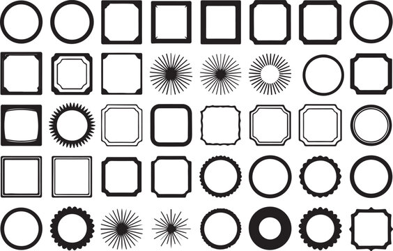 Decorative frames and borders set featuring diverse shapes like circles squares rectangles with varying line weights and patterns.