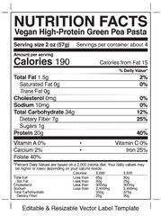 Fototapeta premium Vegan high protein green pea pasta nutrition label