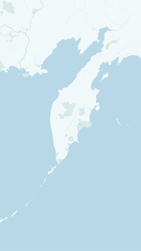 Modern minimalist vector map of Kamchatka Peninsula, Russia. High-quality scalable illustration of Petropavlovsk-Kamchatsky and Pacific coastline for posters and design.