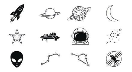 Space icons rocket planets moon stars © hartanto