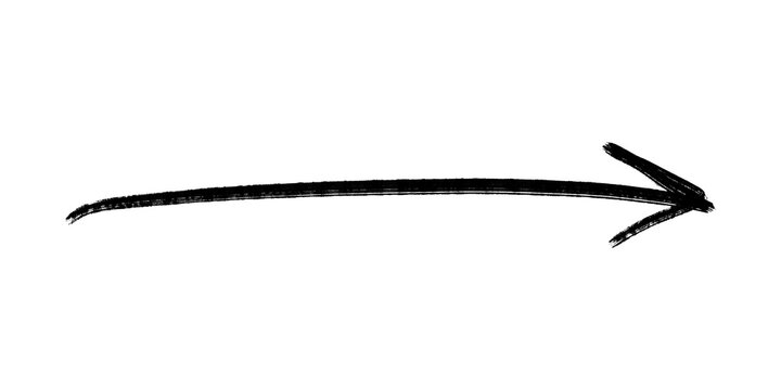 Black hand drawn long straight arrow brush stroke