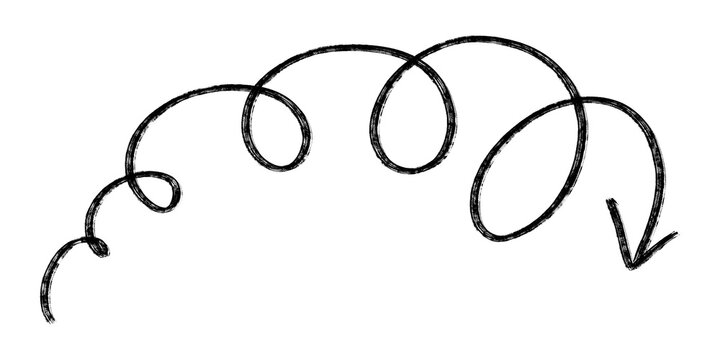 hand drawn black brush curly spiral arrow
