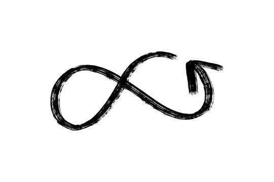 Hand drawn black brush infinity symbol arrow
