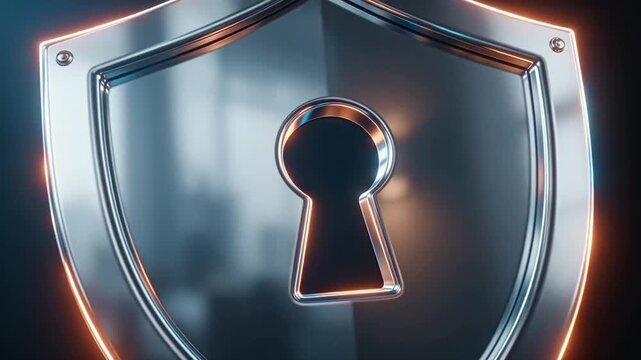 Sparkling digital shield keyhole animation reflected light binary code background providing secure futuristic cyber protection