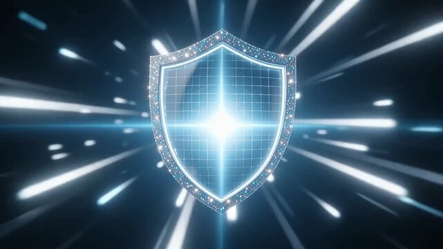 Sparkling digital shield retinal scanner animation protective eye grid secure cyber data futuristic alert watchful focus iris