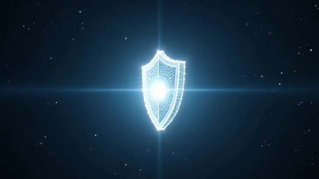 Sparkling digital shield retinal scanner animation secure cyber protection futuristic data safety biometric human eye technology
