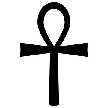 Egyptian ankh silhouette icon, sacred life immortality symbol cross