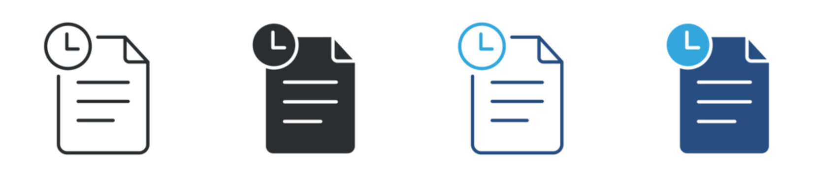 Document history icon set. file with clock symbol. record tracking and timeline concept. vector illustration.