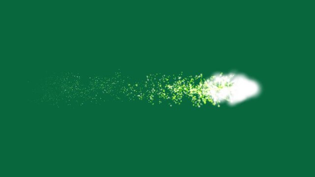 Sparkle dust light effect with fast line glitter motion, luxury white sparkling stars trail and pixie dust path, Christmas stars isolated on green background for professional 4K video editing