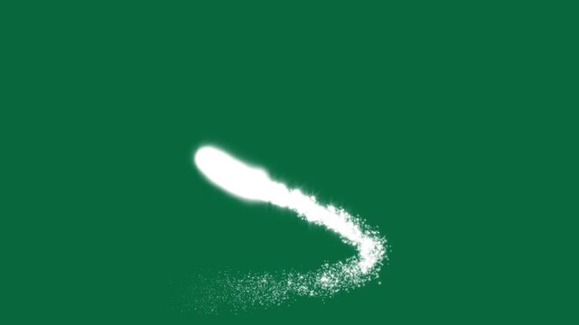 White glowing glitter particle trail with magic sparkles and twinkle stars, fairy dust shimmer line with curved stars motion, elegant Christmas style transition effect on green screen 4K