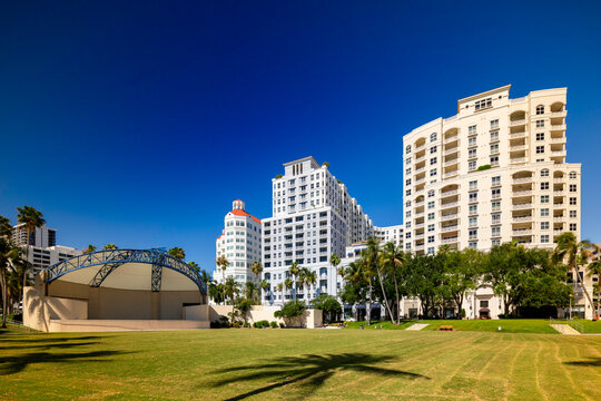 Meyer Amphitheater in downtown West Palm Beach and surrounding tower buildings