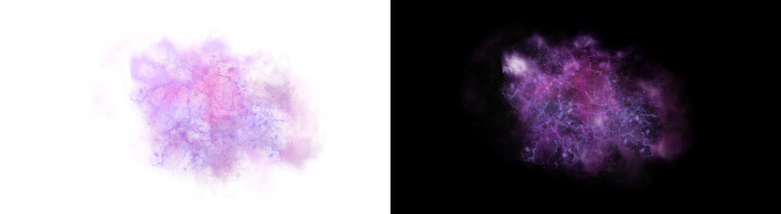 PNG image of Vibrant purple nebula cloud with shimmering cosmic particles floating softly in space on transparent background © RifahTasnia