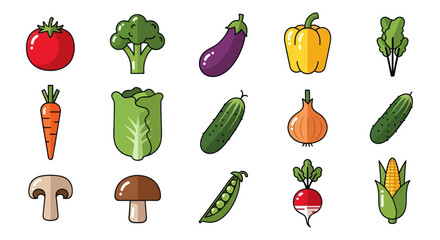 Fototapeta premium Vegetable assortment colorful fresh food icons