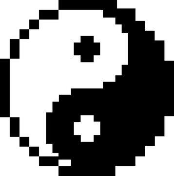 Pixel art Yin Yang symbol, balance and harmony icon, isolated on transparent background