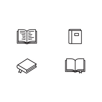 Book and Reading Line Icon Set - Open and Closed Books Vector Illustrations