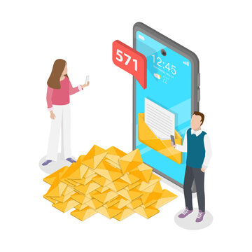 3D Isometric Flat Vector Illustration of Spam, Excessive Emails, Phishing, And Scam Activity. Item 3