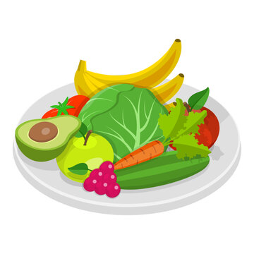 3D Isometric Flat Vector Set of Vegetarian Food Plates, Organic Grocery Products. Item 8