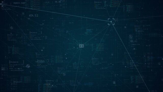 Motion graphic of fintech network interface with digital finance icon, data dashboard, glowing connections, and futuristic technology background for business promotion
