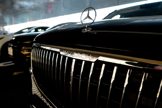 Tokyo, Japan - March 13, 2026: Mercedes-Maybach luxury sedan front grille and emblem detail in Tokyo, Japan.
