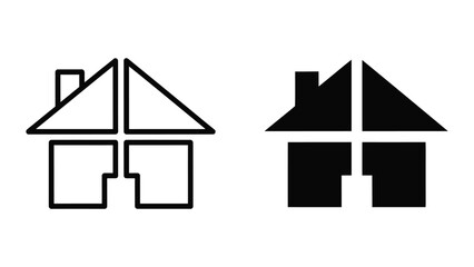 Naklejka premium Black and white minimalist house and apartment icons