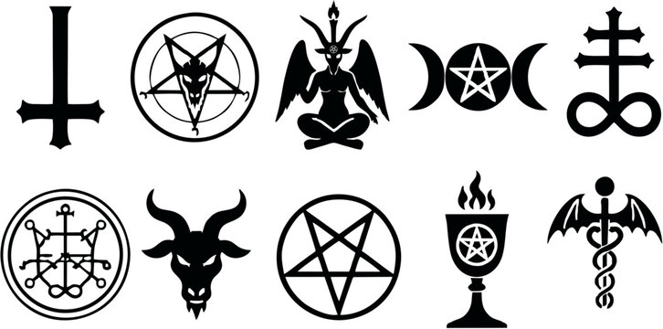Dark Occult Icon Set silhouette, Satanic Symbols, Demon and Gothic Vector Collection for Tattoo, Music and Alternative Design