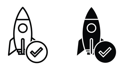 Checkmark next to rocket ship icon set with different styles © JahidulStockbd